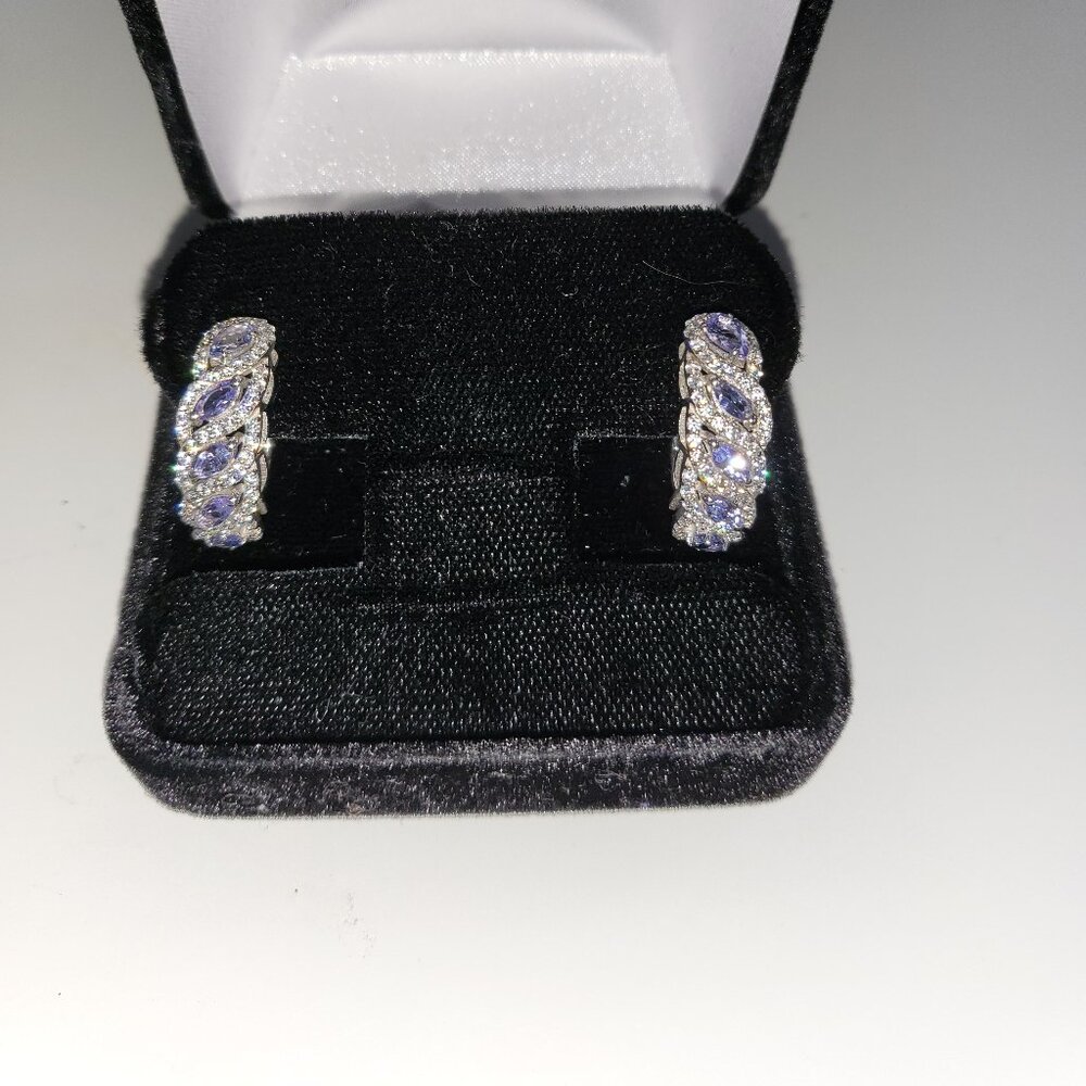 Sterling silver Tanzanite earrings with lab diamonds